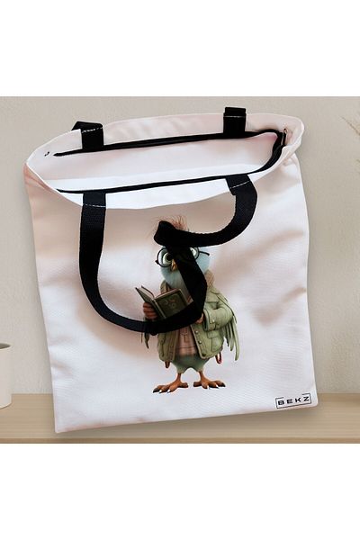 BEKZ Textile Bag With Zipper, Tote Bag, Reading Birdie 2 Model 38 X 34.5 Cm, ​​White, ®