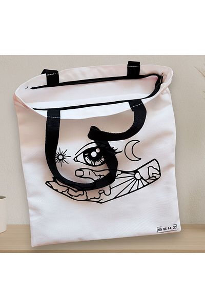 BEKZ Sacosa Textila Cu Fermoar, Geanta Tote, Model Life In Depth, 38x34.5 Cm, Alba, ®