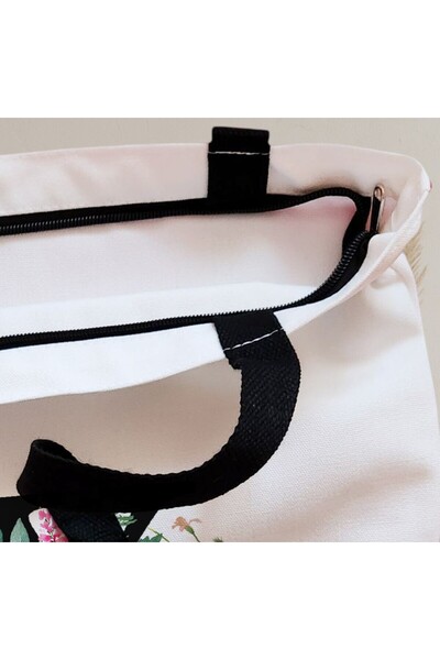 BEKZ Sacosa Textila Cu Fermoar, Geanta Tote, Cu Litera X In Coronita Florala, 38x34.5 Cm, Alba, ®