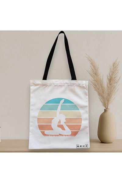 BEKZ Sacosa Textila Cu Fermoar, Geanta Tote Yoga 8, 38x34.5 Cm, Alba, ®