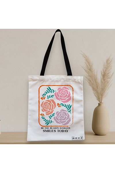BEKZ Textile Bag With Zipper, Tote Bag, Model Be The Reason Someone Smiles Today 38 X 34.5 Cm, ​​White,