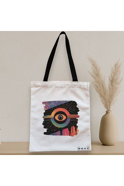 BEKZ Textile Bag With Zipper, Tote Bag, Celestial Eye 15 Model, 38x34.5 Cm, ​​White, ®