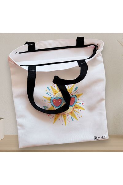 BEKZ Textile Bag With Zipper, Tote Bag, Model Sun Faces 23 38 X 34.5 Cm, ​​White, ®