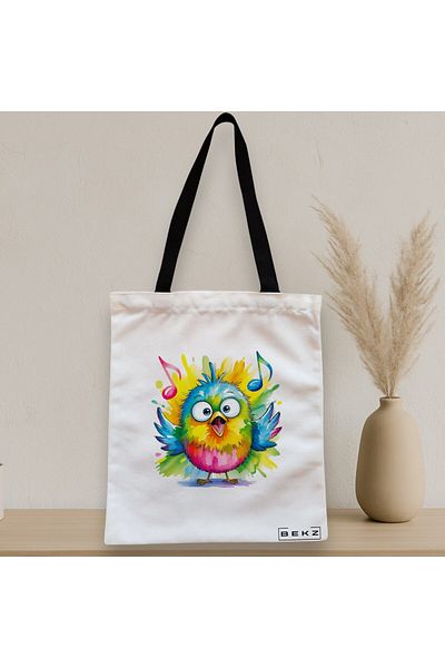 BEKZ Textile Bag With Zipper, Tote Bag, Singing Bird Splash Colors Model 38 X 34.5 Cm, ​​White, ®