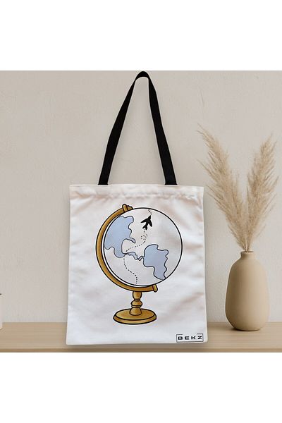 BEKZ Sacosa Textila Cu Fermoar, Geanta Tote Travel Girl 17, 38x34.5 Cm, Alba, ®