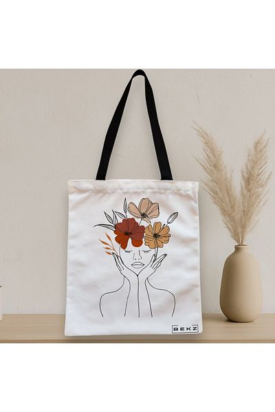 BEKZ Textile Bag With Zipper, Tote Bag, Flower Lady 19, 38x34.5 Cm, ​​White, ®
