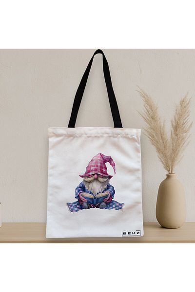 BEKZ Textile Bag With Zipper, Tote Bag, Model The Bookish Gnome 12 38 X 34.5 Cm, ​​White, ®