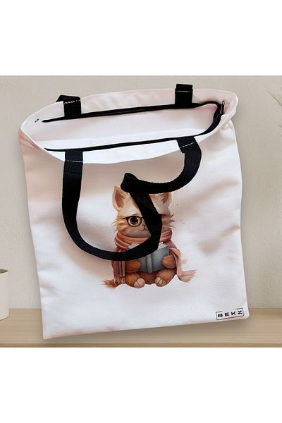 BEKZ Textile Bag With Zipper, Tote Bag, Reading Puppy 8 Model 38 X 34.5 Cm, ​​White, ®