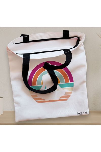 BEKZ Sacosa Textila Cu Fermoar, Geanta Tote Yoga 17, 38x34.5 Cm, Alba, ®