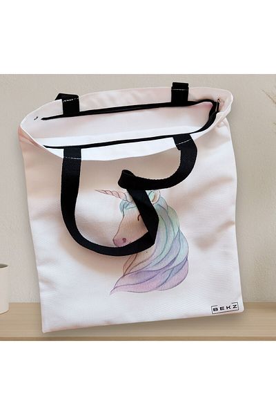 BEKZ Textile Bag With Zipper, Tote Bag, Unicorn Pattern, 38x34.5 Cm, ​​White, ®