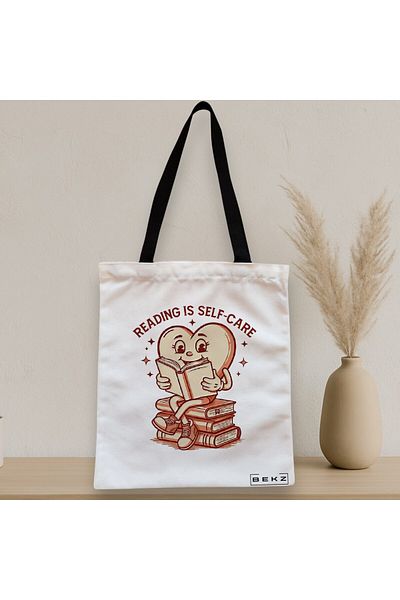 BEKZ Textile Bag With Zipper, Tote Bag, Reading Is Self Care Model 38 X 34.5 Cm, ​​White, ®