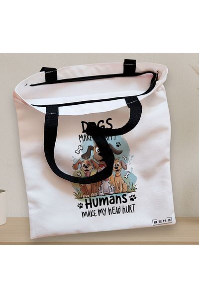 BEKZ Zippered Textile Bag, Tote Bag, Dogs Make Me Happy Humans Make My Head Hurt Pattern 38 X 34.5 C