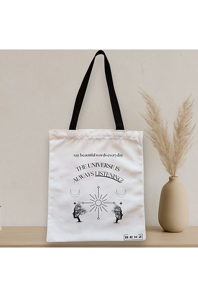 BEKZ Textile Bag With Zipper, Tote Bag, Model The Universe Listens 2, 38x34.5 Cm, ​​White, ®