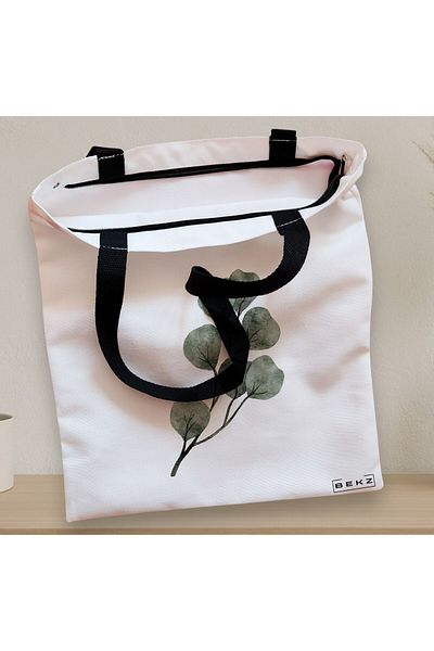 BEKZ Textile Bag With Zipper, Tote Bag, Watercolor Leaves Pattern, 38x34.5 Cm, ​​White, ®