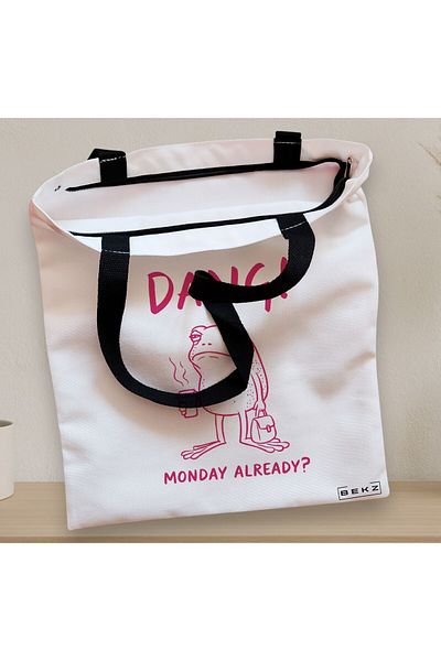 BEKZ Sacosa Textila Cu Fermoar, Geanta Tote, Model Dang Monday Already? 38 X 34.5 Cm, Alb, ®