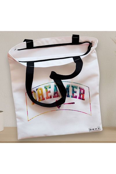 BEKZ Textile Bag With Zipper, Tote Bag, Dreamer Model, 38x34.5 Cm, ​​White, ®