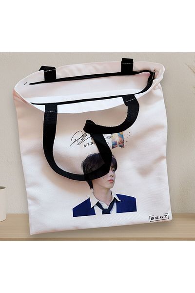 BEKZ Textile Bag With Zipper, Tote Bag, Model Bts Jin 2, 38x34.5 Cm, ​​White, ®