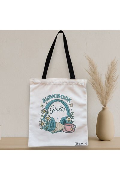 BEKZ Textile Bag With Zipper, Tote Bag, Audiobook Lover Model, 38 X 34.5 Cm, ​​White, ®