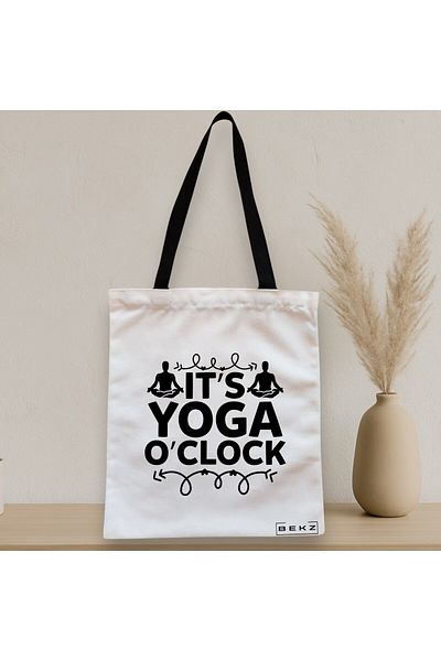 BEKZ Sacosa Textila Cu Fermoar, Geanta Tote Yoga It's Yoga O'clock, 38x34.5 Cm, Alba, ®