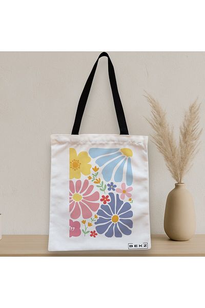 BEKZ Sacosa Textila Cu Fermoar, Geanta Tote Boho Style 13, 38x34.5 Cm, Alba, ®