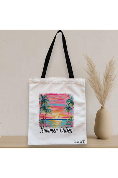 BEKZ Textile Bag With Zipper, Tote Bag, Summer Vibes Model, 38 X 34.5 Cm, ​​White, ®