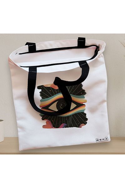 BEKZ Textile Bag With Zipper, Tote Bag, Celestial Eye 14 Model, 38x34.5 Cm, ​​White, ®