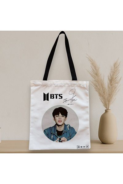 BEKZ Textile Bag With Zipper, Tote Bag, Bts Jimin Signature Pattern, 38x34.5 Cm, ​​White, ®