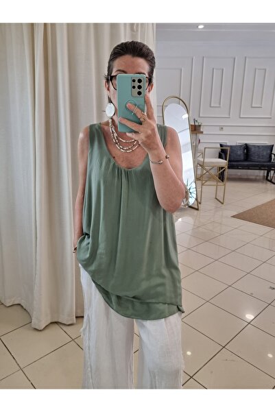 pudubutik Lace Detail Viscose Undershirt Khaki Italian