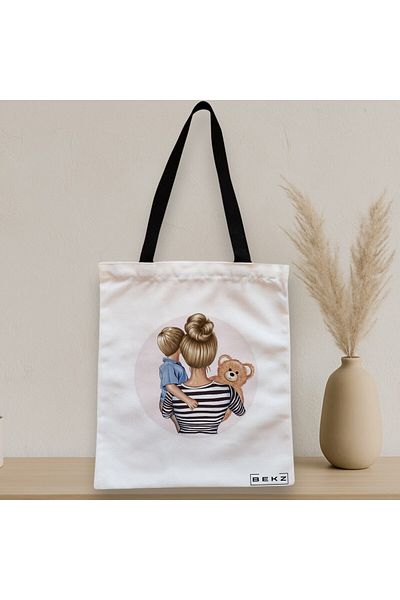 BEKZ Sacosa Textila Cu Fermoar, Geanta Tote, Model Mother Of A Prince 2, 38x34.5 Cm, Alba, ®