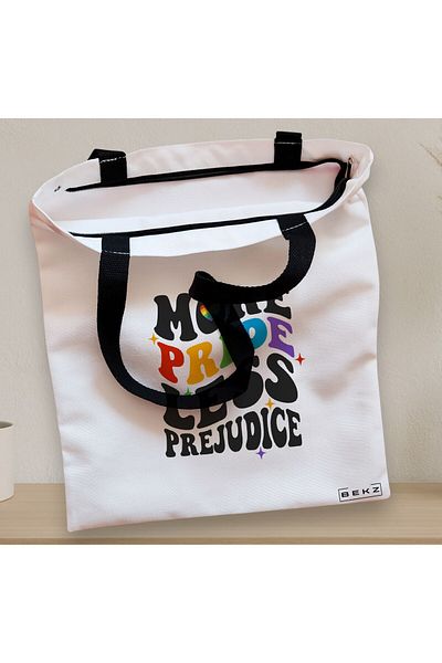 BEKZ Textile Bag With Zipper, Tote Bag, More Pride Less Prejudice Model 38 X 34.5 Cm, ​​White, ®
