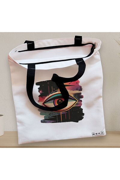 BEKZ Sacosa Textila Cu Fermoar, Geanta Tote, Model Celestial Eye 8, 38x34.5 Cm, Alba, ®