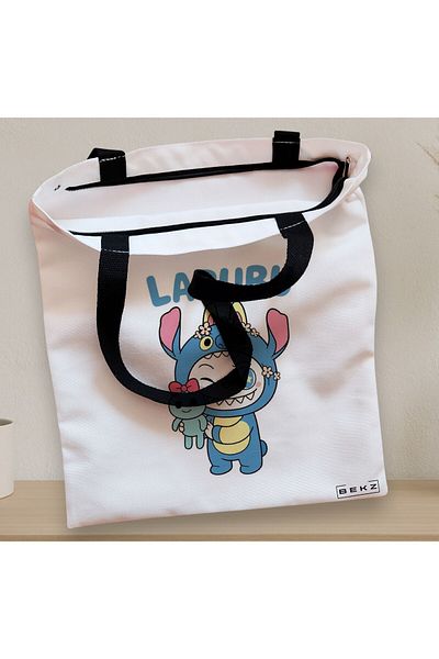 BEKZ Sacosa Textila Cu Fermoar, Geanta Tote, Model Labubu 17 38 X 34.5 Cm, Alb, ®