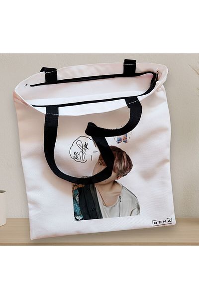 BEKZ Textile Bag With Zipper, Tote Bag, Model Bts J-hope 2, 38x34.5 Cm, ​​White, ®