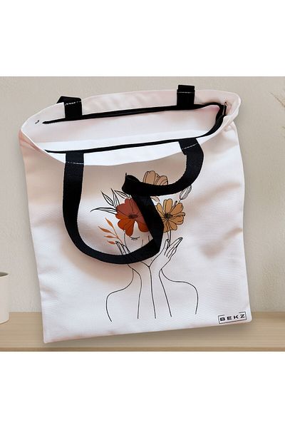 BEKZ Textile Bag With Zipper, Tote Bag, Flower Lady 19, 38x34.5 Cm, ​​White, ®