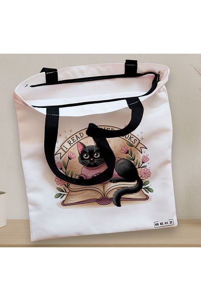 BEKZ Sacosa Textila Cu Fermoar, Geanta Tote, Model I Read Banned Books 2 38 X 34.5 Cm, Alb, ®