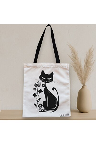 BEKZ Υφασμάτινη τσάντα με φερμουάρ, τσάντα Tote, γάτα και λουλούδια μοντέλο 9...