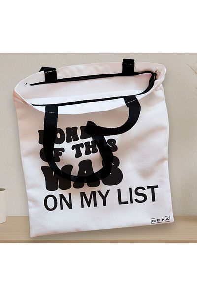 BEKZ Sacosa Textila Cu Fermoar, Geanta Tote, Model None Of This Was On My List, 38x34.5 Cm, Alba, ®