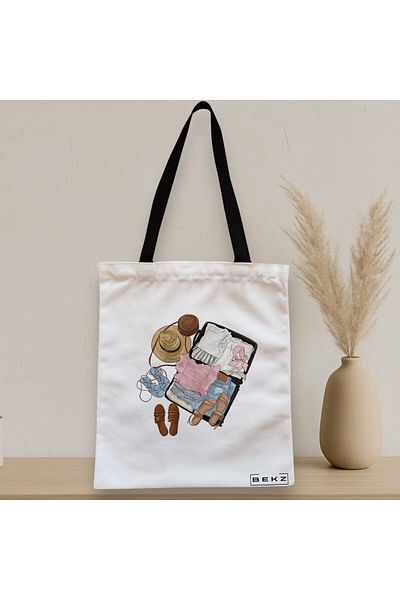 BEKZ Textile Bag With Zipper, Tote Bag Travel Girl 10, 38x34.5 Cm, ​​White, ®