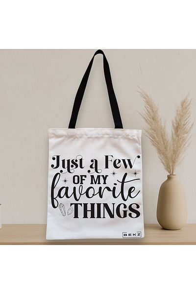 BEKZ Textile Bag With Zipper, Tote Bag, Just A Few Of My Favorite Things Model, 38x34.5 Cm, ​​White, Beige