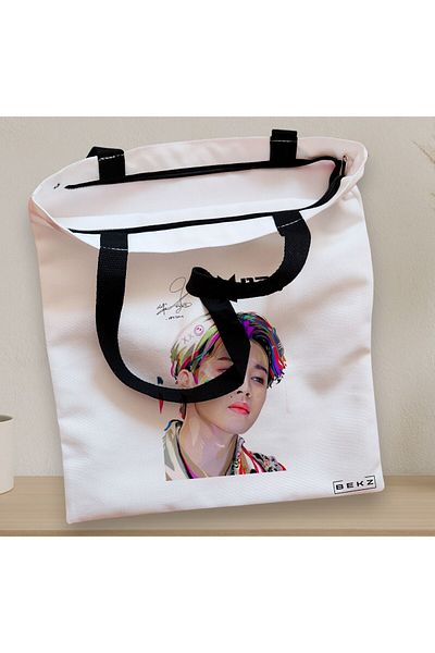 BEKZ Textile Bag With Zipper, Tote Bag, Bts Jimin Signature Model 3, 38x34.5 Cm, ​​White, ®