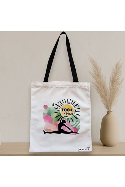 BEKZ Sacosa Textila Cu Fermoar, Geanta Tote Yoga Vibes, 38x34.5 Cm, Alba, ®