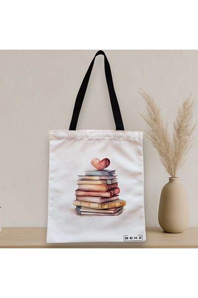 BEKZ Sacosa Textila Cu Fermoar, Geanta Tote, Model Books 31 38 X 34.5 Cm, Alb, ®