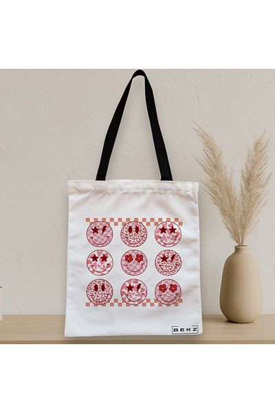 BEKZ Textile Bag With Zipper, Tote Bag, Rose Smilies Pattern, 38x34.5 Cm, ​​White, ®