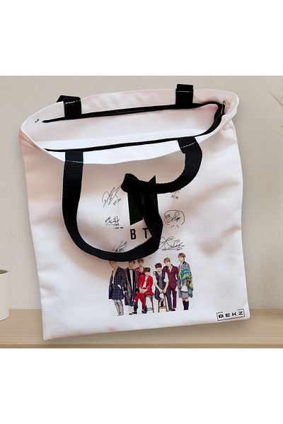 BEKZ Textile Bag With Zipper, Tote Bag, Model Bts Army 1, 38x34.5 Cm, ​​White, ®