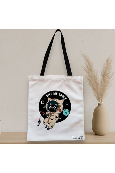 BEKZ Textile Bag With Zipper, Tote Bag, Model Give Me Space, 38 X 34.5 Cm, ​​White, ®