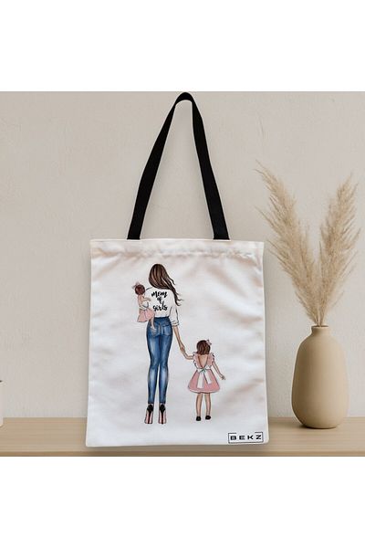 BEKZ Textile Bag With Zipper, Tote Bag, Mom Of Girls Model, 38x34.5 Cm, ​​White, ®