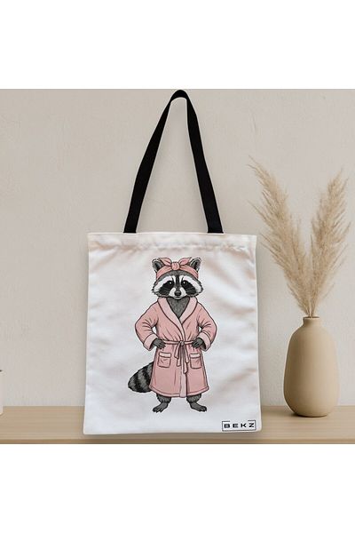 BEKZ Textile Bag With Zipper, Tote Bag, Model The Cozy Bandit 38 X 34.5 Cm, ​​White, ®