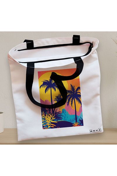 BEKZ Textile Bag With Zipper, Tote Bag, Tropical Sunset Model 38 X 34.5 Cm, ​​White, ®