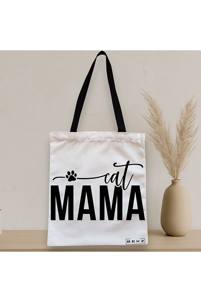 BEKZ Sacosa Textila Cu Fermoar, Geanta Tote, Model Cat Mama, 38 X 34.5 Cm, Alb, ®