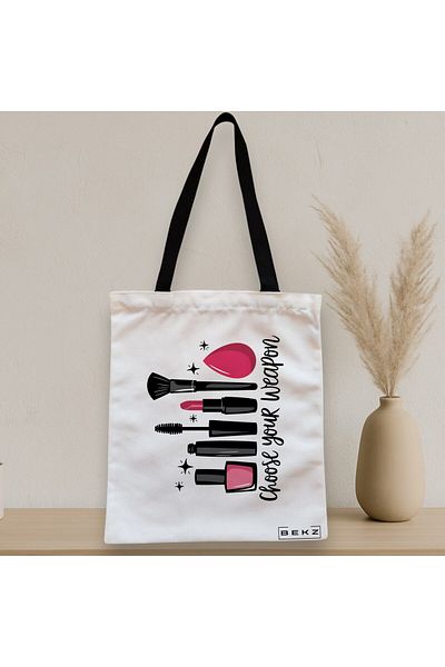 BEKZ Sacosa Textila Cu Fermoar, Geanta Tote, Model Choose Your Weapon Ladies 38 X 34.5 Cm, Alb, ®